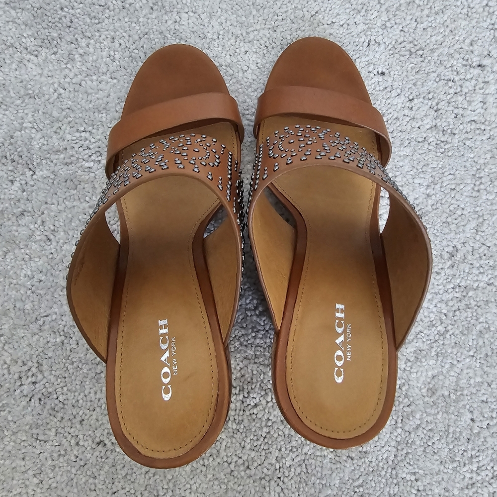 Coach Chunk Heel Leather Studded Sandal - Picture 4 of 7